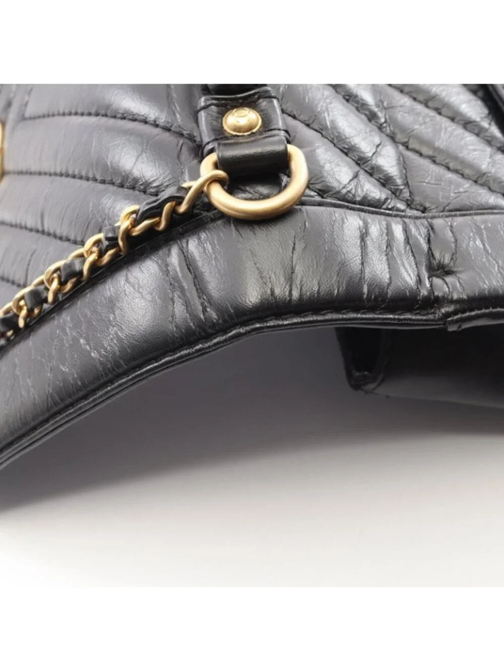 Chanel Shoulder Bag Mademoiselle Stitch Top Handle 2-Way Black Leather Chain